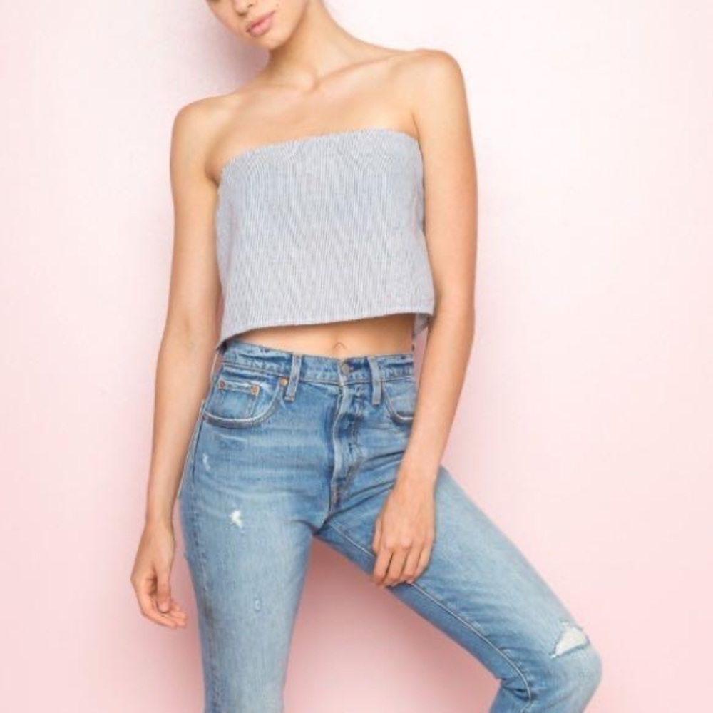 Brandy Melville White and Blue Pinstripe Tube Top